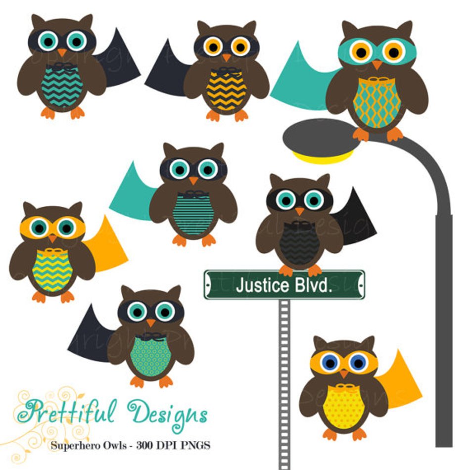 Free Superhero Owls Clip Art