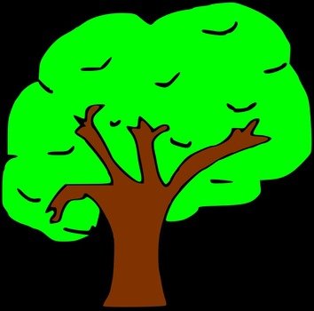 green tree with a brown trunk on a black background
