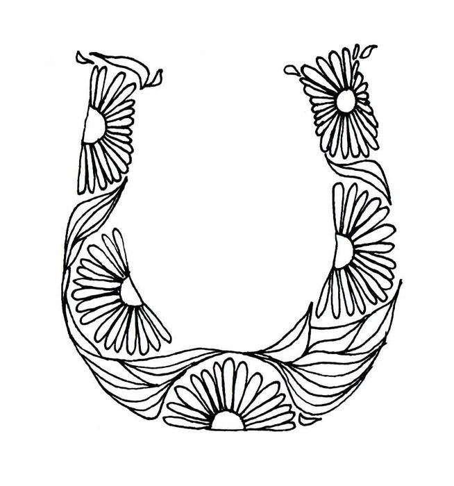 Black and white drawing of the beautiful horseshoe clipart