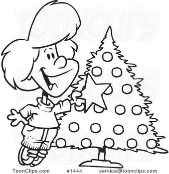 Black And White Christmas Tree Cartoon N3