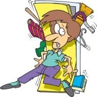 cartoon woman holding an uncleaned room door