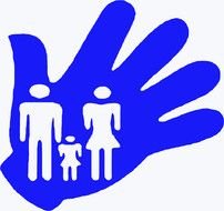 silhouette of a family on a blue hand