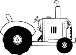 cartoon Tractor, Black And White