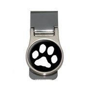 Paw Print White On Black Money Clip