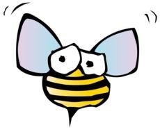 Cartoon bee with big eyes in flight