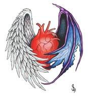 Clip art of Angel And Devil Heart With Wings