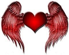 painted red heart with red wings