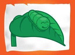 green leaf with a caterpillar in an orange frame