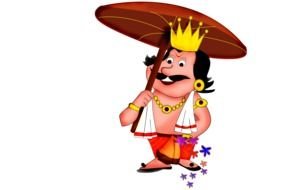Happy cartoon king with umbrella
