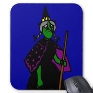 Sad Green Halloween Witch Mouse Pad