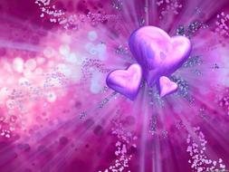 three purple hearts on an abstract background