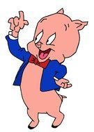 Porky Pig in blue jacket, Cartoon character