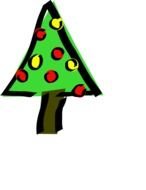 drawing of green spruce with colored balls