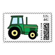 Cartoon Clip Art Green Farmer Tractor Truck Postage Stamps N2