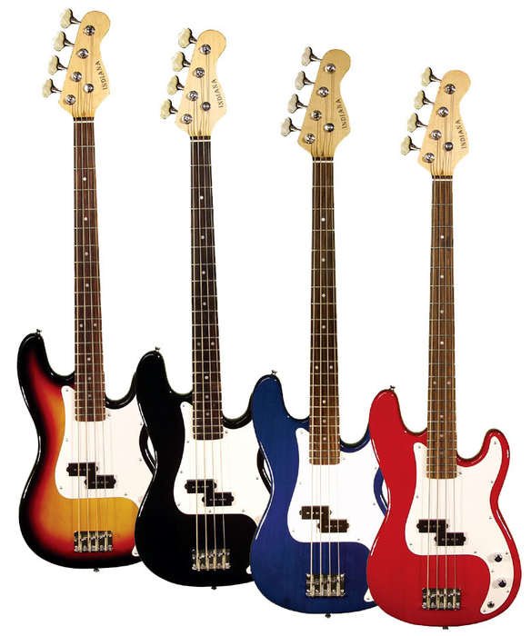 four bass guitars as a picture for clipart