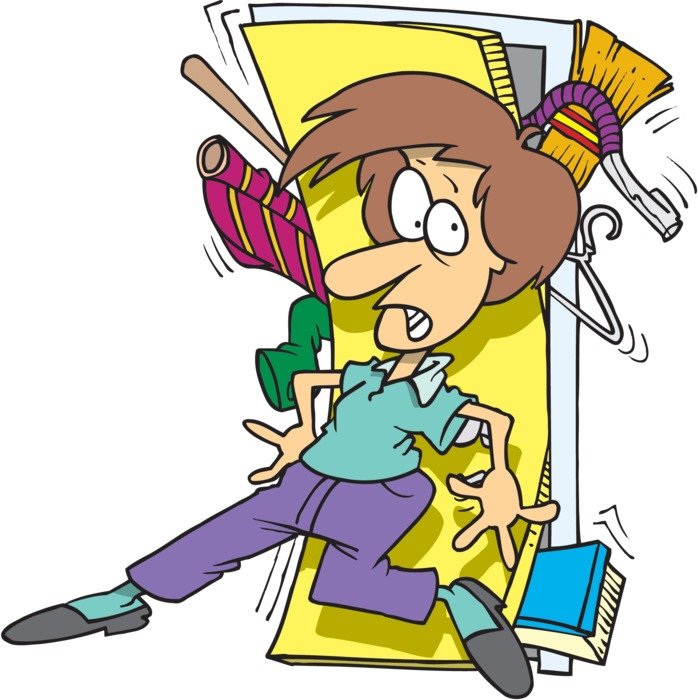 cartoon woman holding an uncleaned room door