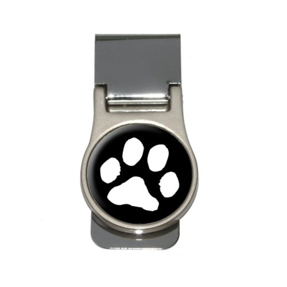 Paw Print White On Black Money Clip