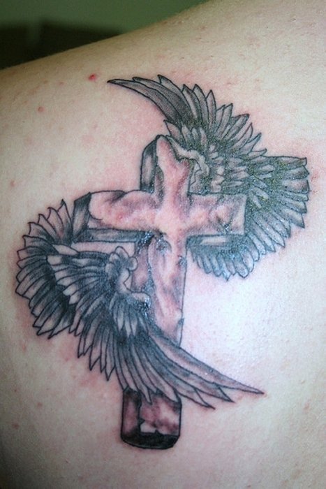 Cross With Wings Tattoo For Girls