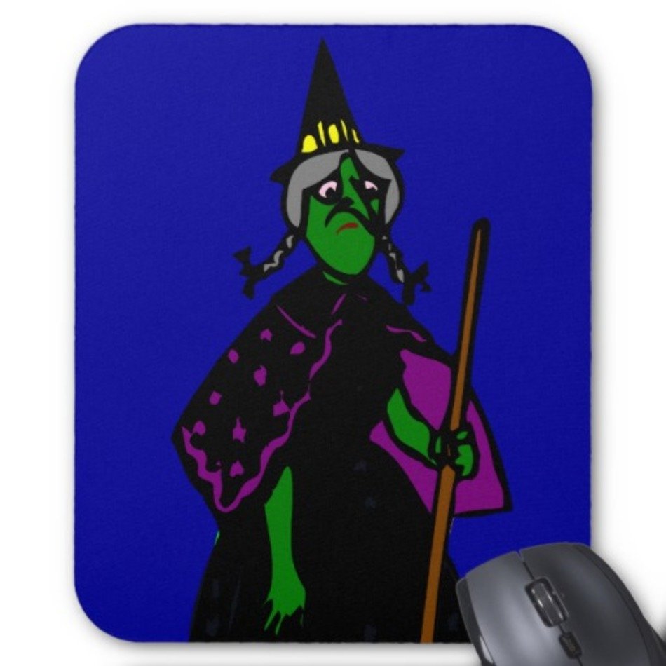 Sad Green Halloween Witch Mouse Pad