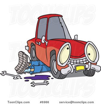 Cartoon Mechanic Working On Car