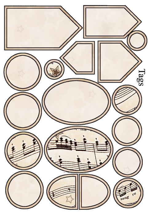 Set 003 Vintage Sheet Music Free Clipart Biege Tan Scrapbook Tags