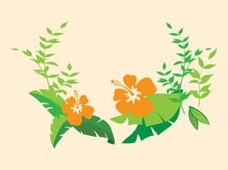 Beautiful hibiscus flowers with the green leaves clipart