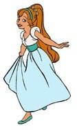 drawing of a girl in a blue dress on a white background