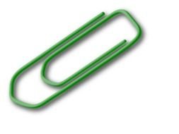 green paper clip on a white background