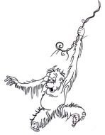 cartoon monkey is hanging on creeper