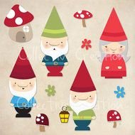 Gnomes Mushrooms Clip Art N2