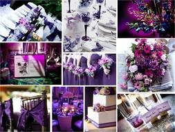 collage of purple wedding decorations