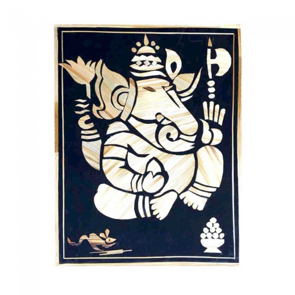 Home Antique Lord Ganesha Grass Art Wall Hanging