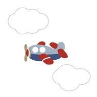 Vintage Airplane among clouds, Clip Art