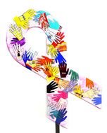 Hope Ribbon with Colorful Handprints