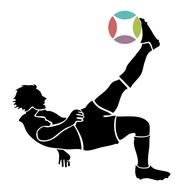 black silhouette of a soccer player kicking the ball