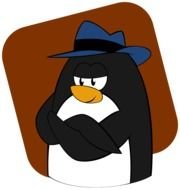 cartoon penguin in blue Fedora, Clip Art