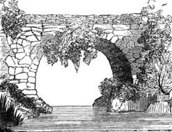 old stone Bridge across river, drawing