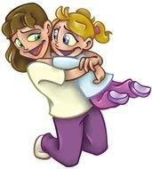 Colorful drawing of the mother with the daughter in hug clipart
