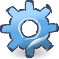 drawing of a blue gear on a white background