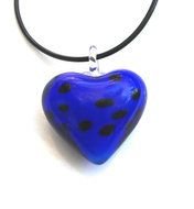 blue glass heart with black spots, necklace, Tween Girl Gift