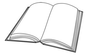 black and white drawing of an open book