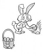 Easter Bunny and painted eggs, Coloring Page