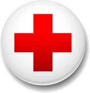 red cross on a white round button