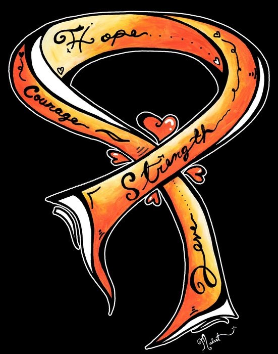 Leukemia Ribbon with words of love and hope, drawing