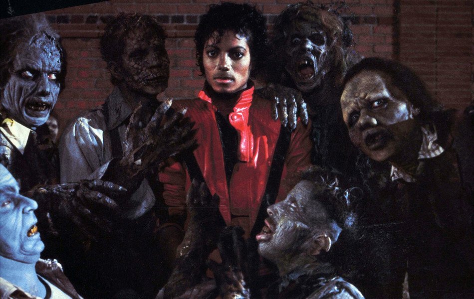 Michael Jackson in a music video with zombies