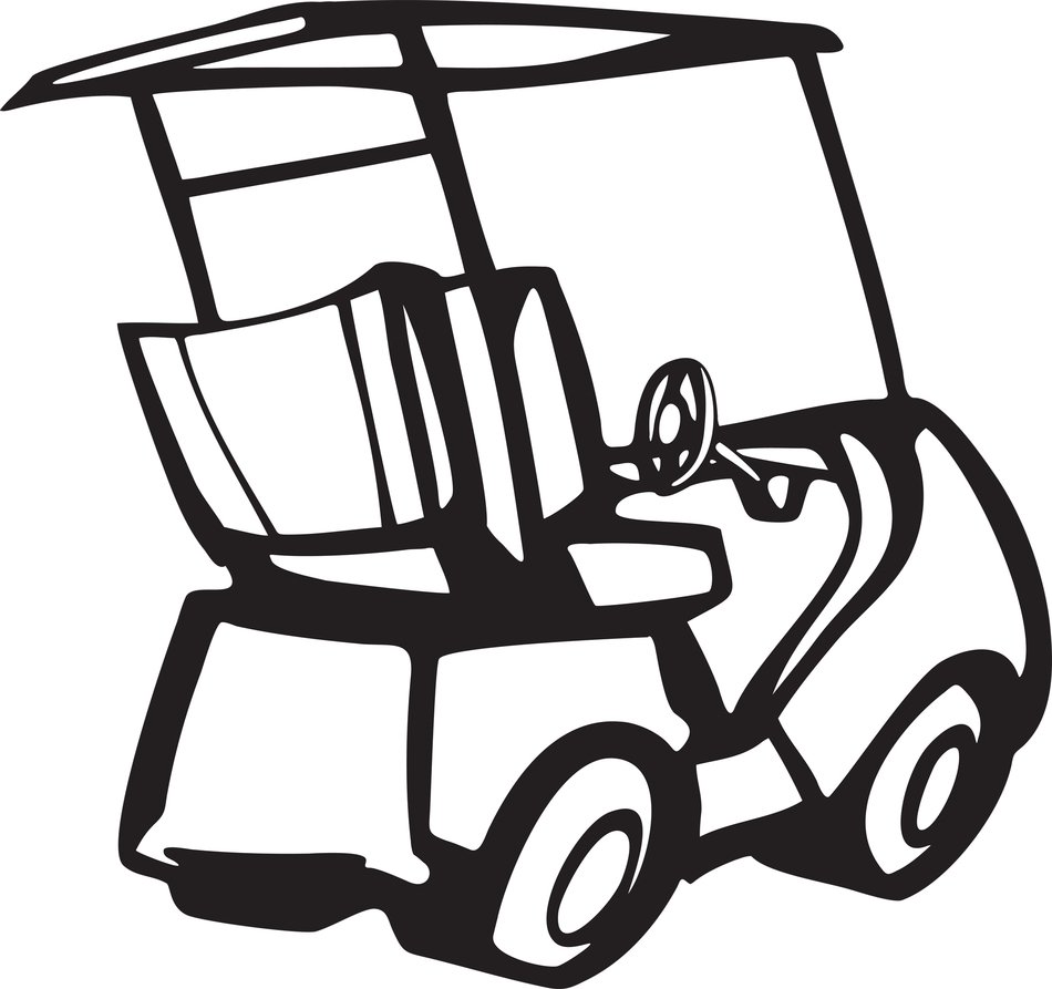 Black and white Clipart illustration of Golf Cart