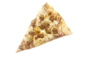 Slice of pizza with cheese and meat