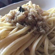 pasta with garlic and parmesan closeup