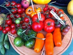 Different variries of tomatoes on the plate