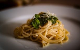 arranged pasta with pesto